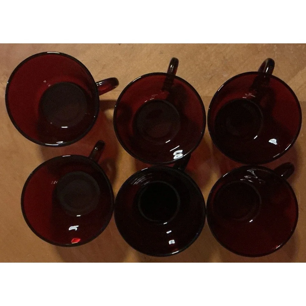 Set of 6 Depression Ruby‎ Red Anchor Hocking Glass Coffee/Tea Cups